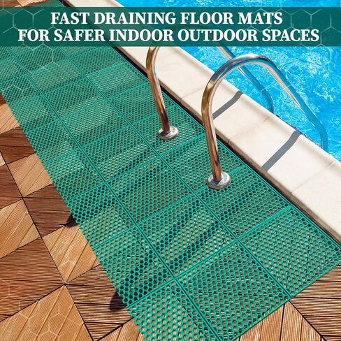 16 Inch x 10 ft Non-Slip Pool Drainage Mat, Narrow PVC Hollow Mesh Floor Mat Roll 0.2" Thick Commercial Non-Slip Mats for Bathroom, Garage, Basement, Patio, Kitchen, Outdoor Spaces in Kuwait