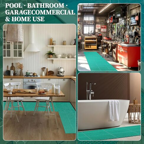 16 Inch x 10 ft Non-Slip Pool Drainage Mat, Narrow PVC Hollow Mesh Floor Mat Roll 0.2" Thick Commercial Non-Slip Mats for Bathroom, Garage, Basement, Patio, Kitchen, Outdoor Spaces in Kuwait