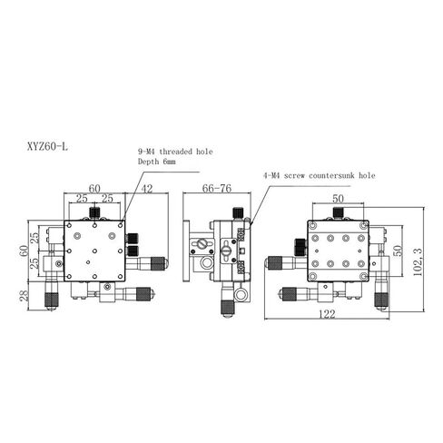 XYZ طاولة إزاحة ثلاثية المحاور 60 * 60 مم XYZ60-L، الحمولة: 29.4N 3 كجم in Kuwait