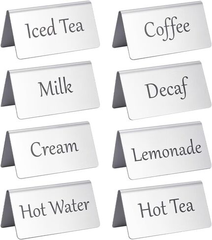 UNICRAFTALE 8Pcs Stainless Steel Table Tent Signs for Restaurant Table Beverage Sign Double Sided Tables Sign Coffee and Tea Tables Display for Wedding Party Buffet in Saudi Arabia
