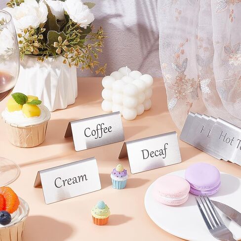 UNICRAFTALE 8Pcs Stainless Steel Table Tent Signs for Restaurant Table Beverage Sign Double Sided Tables Sign Coffee and Tea Tables Display for Wedding Party Buffet in Saudi Arabia