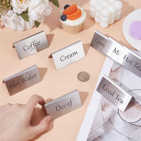 UNICRAFTALE 8Pcs Stainless Steel Table Tent Signs for Restaurant Table Beverage Sign Double Sided Tables Sign Coffee and Tea Tables Display for Wedding Party Buffet in Saudi Arabia