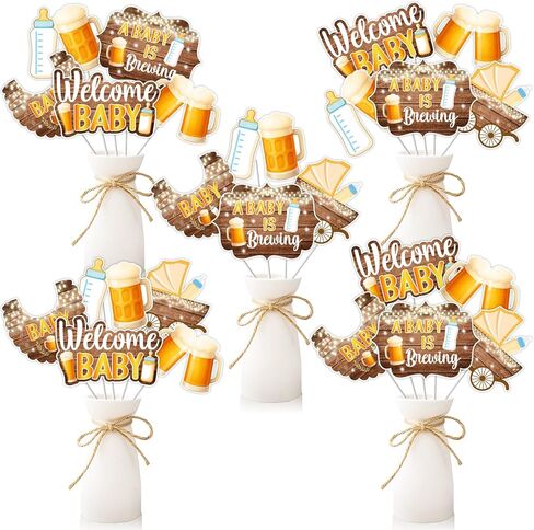 Jollyboom Beer and Diaper Decorations for Men, A Baby Is Brewing Baby Shower Bottle 24pcs Table Centerpiece Stick Rustic Table Signs Beer and Diaper Wood Grain Add a Touch of Charm to Your Party in Saudi Arabia
