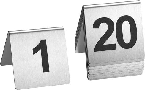 Stainless Steel Table Numbers 1-10, 2.76 x 2.76 Inch Tent Style Number Signs, Heavy-Duty Metal Table Number Cards for Restaurant, Cafe, Hotel, Large Clear Numbers, Waterproof and Rustproof in Kuwait