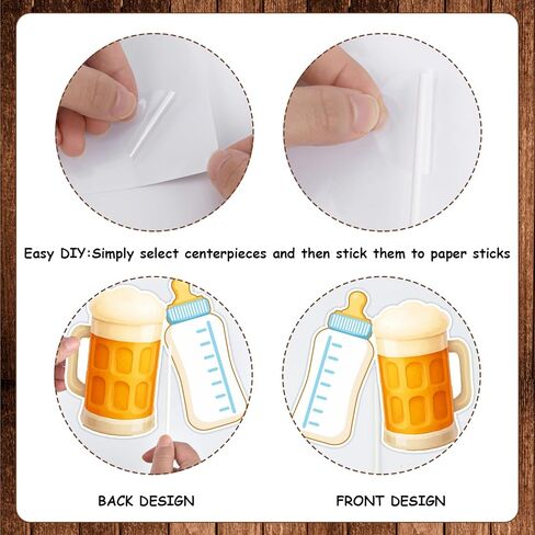 Jollyboom Beer and Diaper Decorations for Men, A Baby Is Brewing Baby Shower Bottle 24pcs Table Centerpiece Stick Rustic Table Signs Beer and Diaper Wood Grain Add a Touch of Charm to Your Party in Saudi Arabia