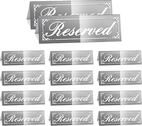 12Pcs Sliver Reserved Table Signs for Wedding,Mirrored Double Sided Table Wedding Guest Tent Reservation Seat Sign with Suede Cleaning Cloth,Waterproof Acrylic Table Tent Sign for Party Meeting Chair in Kuwait