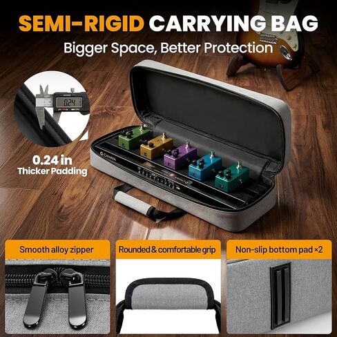 CAHAYA Guitar Pedal Board Portable - Pedal Board Built-in Power Supply Lightweight Aluminum Alloy Guitar Effect Pedalboard with DC Cables USB Output Carry Bag and Power Adapter 19.1" x 5.1" 1.91lbs in Saudi Arabia