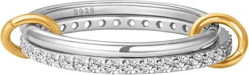 حلقات قابلة للتكديس متشابكة للنساء 925 Sterling Silver 2 Rings مجموعة CZ حلقة الزركونيا المكعبة لابنة الأم متعددة الألوان متشابكة متشابكة عصابات التراص أنيقة خواتم التخرج in Saudi Arabia