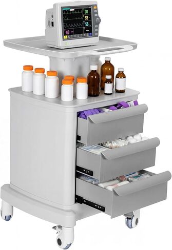 Medical Carts, Professional Mobile Medication Cart with 360 Lockable Wheels, Lab Utility Cart with 3 Drawers & 1 Top Tray for Lab Clinic Hospital Salon, Floor Standing Salon Roller Trolley in Kuwait