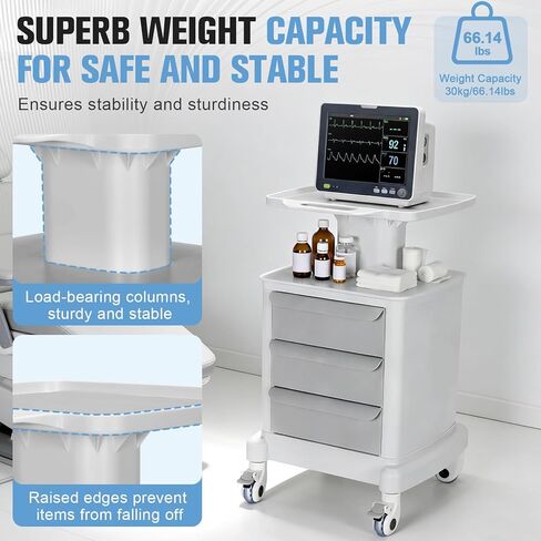 Medical Carts, Professional Mobile Medication Cart with 360 Lockable Wheels, Lab Utility Cart with 3 Drawers & 1 Top Tray for Lab Clinic Hospital Salon, Floor Standing Salon Roller Trolley in Kuwait