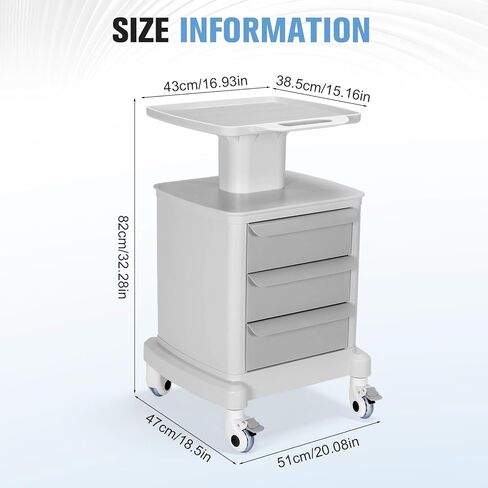 Medical Carts, Professional Mobile Medication Cart with 360 Lockable Wheels, Lab Utility Cart with 3 Drawers & 1 Top Tray for Lab Clinic Hospital Salon, Floor Standing Salon Roller Trolley in Kuwait