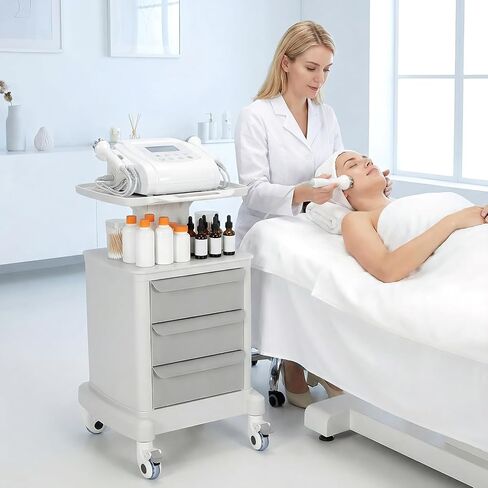 Medical Carts, Professional Mobile Medication Cart with 360 Lockable Wheels, Lab Utility Cart with 3 Drawers & 1 Top Tray for Lab Clinic Hospital Salon, Floor Standing Salon Roller Trolley in Kuwait