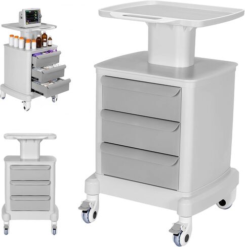 Medical Carts, Professional Mobile Medication Cart with 360 Lockable Wheels, Lab Utility Cart with 3 Drawers & 1 Top Tray for Lab Clinic Hospital Salon, Floor Standing Salon Roller Trolley in Kuwait