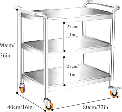 Heavy Duty Stainless Steel Utility Cart with Wheels Commercial Grade Metal Kitchen Table for Lab Clinic Salon Restaurant and Home Use,One Color in Saudi Arabia