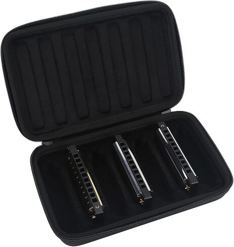 Harmonica Storage Case, PU Leather Harmonica Storage Case, Black Portable Carrying Bag with 7 Slots, Zippered Design for Musicians in Saudi Arabia