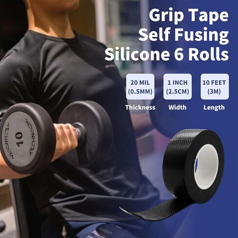 6 Rolls Silicone Grip Tape, Grip Tape For Handles, The Gripper Seal Wrap, Sports Tight Handle Wrap, For Bike, Steering Wheel, Pull Up Bar, Dumbbell, Gym Equipment And Tool, Non-Slip, Shock Absorbing in Kuwait