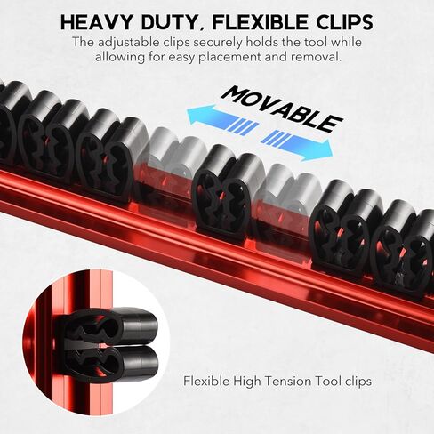 Magnetic Tool Holder - Aluminum Rails Screwdriver Wrench Organizer, Removable 14 Sliding Clips, 3 PCS Wall Mounted Strips Compact Storage for Garage Workshop Tool Box in Kuwait