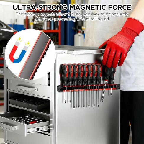 Magnetic Tool Holder - Aluminum Rails Screwdriver Wrench Organizer, Removable 14 Sliding Clips, 3 PCS Wall Mounted Strips Compact Storage for Garage Workshop Tool Box in Kuwait