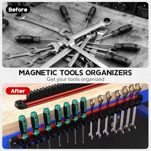 Magnetic Tool Holder - Aluminum Rails Screwdriver Wrench Organizer, Removable 14 Sliding Clips, 3 PCS Wall Mounted Strips Compact Storage for Garage Workshop Tool Box in Kuwait