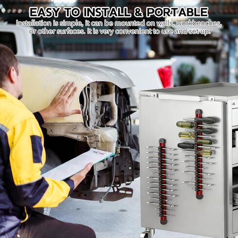 Magnetic Tool Holder - Aluminum Rails Screwdriver Wrench Organizer, Removable 14 Sliding Clips, 3 PCS Wall Mounted Strips Compact Storage for Garage Workshop Tool Box in Kuwait