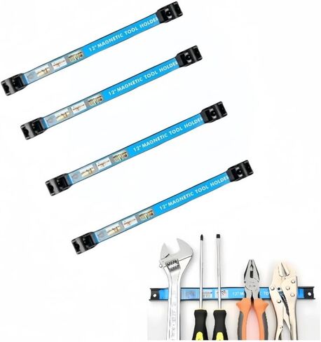 شريط حامل أدوات مغناطيسي مقاس 12 بوصة، 4 عبوات، يستخدم لتخزين أدوات المرآب وأدوات المطبخ ومنتجات الحديد. منظم ترتيب التخزين، سهل التركيب في ورشة العمل، يتضمن براغي تثبيت. in Kuwait
