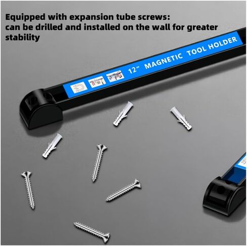 شريط حامل أدوات مغناطيسي مقاس 12 بوصة، 4 عبوات، يستخدم لتخزين أدوات المرآب وأدوات المطبخ ومنتجات الحديد. منظم ترتيب التخزين، سهل التركيب في ورشة العمل، يتضمن براغي تثبيت. in Kuwait