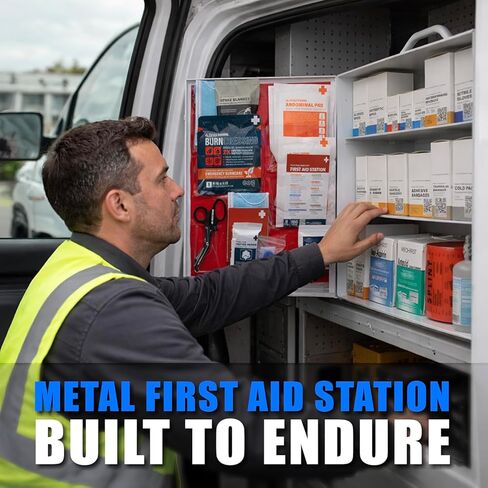 3-Shelf OSHA-Compliant First Aid Kit, ANSI Class B+ 100 Person Emergency First Aid Cabinet for Buiness, Job Site, Industrial Manufacturing Facility, Restaurant, and Kitchen in Kuwait