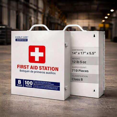 3-Shelf OSHA-Compliant First Aid Kit, ANSI Class B+ 100 Person Emergency First Aid Cabinet for Buiness, Job Site, Industrial Manufacturing Facility, Restaurant, and Kitchen in Kuwait
