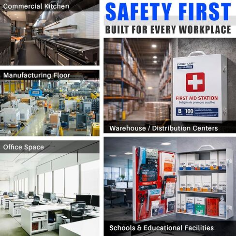 3-Shelf OSHA-Compliant First Aid Kit, ANSI Class B+ 100 Person Emergency First Aid Cabinet for Buiness, Job Site, Industrial Manufacturing Facility, Restaurant, and Kitchen in Kuwait
