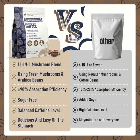 القهوة الفطر ، 11 فطر Superfood تشمل Lion's Mane و Reishi و Chaga & Ashwagandha و Mushroom Coffee Organic من أجل الطاقة والذاكرة والذاكرة ، خالية من السكر ، 5.3 أوقية in Kuwait