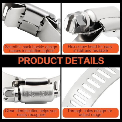 185Pcs 304 Stainless Steel Worm Gear Clamps Assortment Kit 1/4"-2(6-51mm), with 10FT Metal Strap+8 Stronger Fasteners for Automotive, Plumbing, Marine & DIY in Kuwait