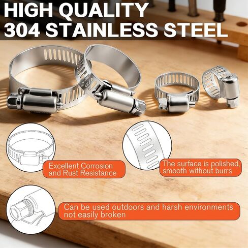 185Pcs 304 Stainless Steel Worm Gear Clamps Assortment Kit 1/4"-2(6-51mm), with 10FT Metal Strap+8 Stronger Fasteners for Automotive, Plumbing, Marine & DIY in Kuwait