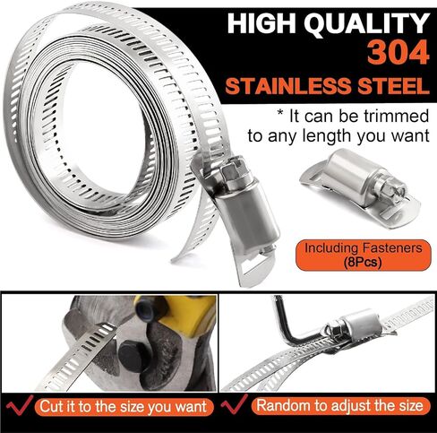 185Pcs 304 Stainless Steel Worm Gear Clamps Assortment Kit 1/4"-2(6-51mm), with 10FT Metal Strap+8 Stronger Fasteners for Automotive, Plumbing, Marine & DIY in Kuwait