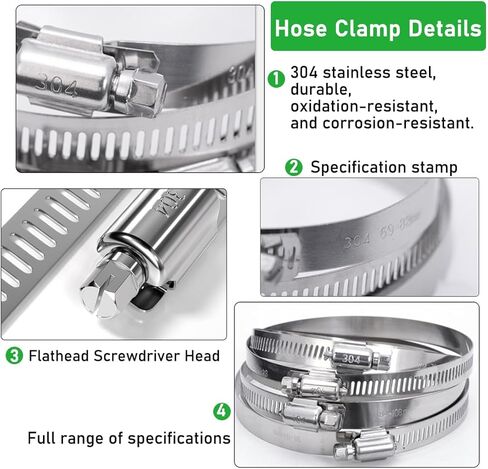 210 قطعة 304 مجموعة متنوعة من مشابك خرطوم الفولاذ المقاوم للصدأ، 1/4 بوصة - 2 بوصة (6-51 مم) مشابك خرطوم معدنية قابلة للتعديل، مشابك تركيب خرطوم صغيرة للسيارات، الأنابيب، سباكة الرادياتير، خط الوقود in Kuwait