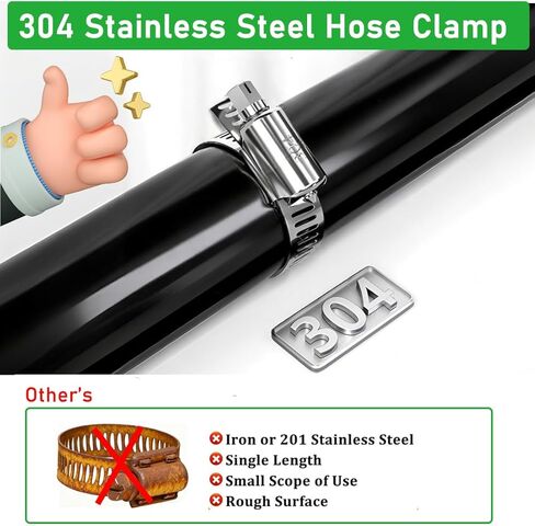 210 قطعة 304 مجموعة متنوعة من مشابك خرطوم الفولاذ المقاوم للصدأ، 1/4 بوصة - 2 بوصة (6-51 مم) مشابك خرطوم معدنية قابلة للتعديل، مشابك تركيب خرطوم صغيرة للسيارات، الأنابيب، سباكة الرادياتير، خط الوقود in Kuwait