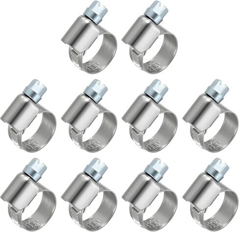 10Ps Stainless Steel Hose Clamps, Adjustable 0.4" to 1/2" (10-16mm) Heavy Duty Worm Gear Drive Hose Clamps Assortment Kit, Metal Clamping for Radiator, Dryer, Fuel Injection in Kuwait