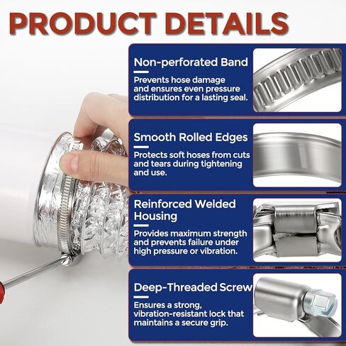 10Ps Stainless Steel Hose Clamps, Adjustable 0.4" to 1/2" (10-16mm) Heavy Duty Worm Gear Drive Hose Clamps Assortment Kit, Metal Clamping for Radiator, Dryer, Fuel Injection in Kuwait
