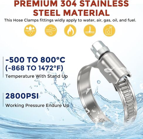 10Ps Stainless Steel Hose Clamps, Adjustable 0.4" to 1/2" (10-16mm) Heavy Duty Worm Gear Drive Hose Clamps Assortment Kit, Metal Clamping for Radiator, Dryer, Fuel Injection in Kuwait