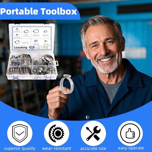 98PCS Worm Gear Hose Clamp Assortment Kit, 5/16 to 2-3/8"(8-60mm) 304 Stainless Steel Heavy Duty Hose Clamp, Adjustable Worm Gear Hose Clamps Screw Clamps Duct Tube Line Pipe Metal in Saudi Arabia