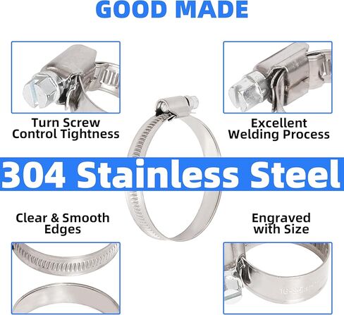 98PCS Worm Gear Hose Clamp Assortment Kit, 5/16 to 2-3/8"(8-60mm) 304 Stainless Steel Heavy Duty Hose Clamp, Adjustable Worm Gear Hose Clamps Screw Clamps Duct Tube Line Pipe Metal in Saudi Arabia
