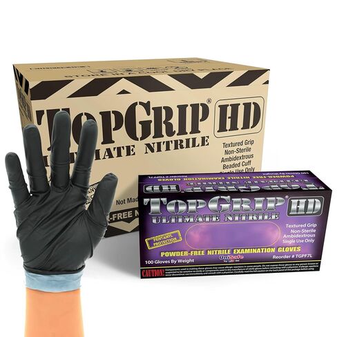 TopGrip HD 7 Mil Heavy-Duty Black Nitrile Exam Gloves, Disposable, Case/1000 (1000, Extra Large) in Saudi Arabia