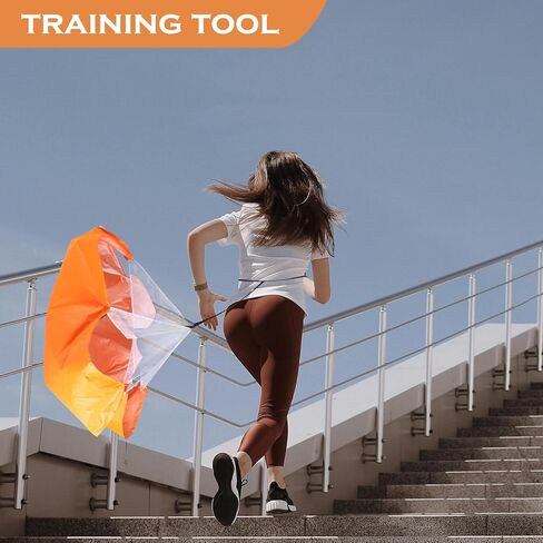 Resistance Running Parachute Training Gear with Silver-Coated Orange Canopy, Chute for Explosive Power and Core Strength, Running Accessory for Athletics and Fitness Training in Saudi Arabia