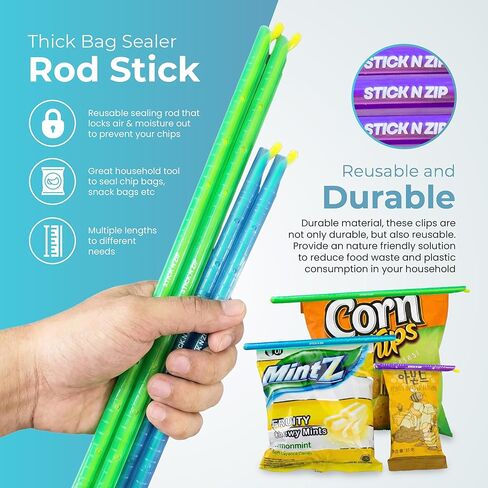 أعواد ختم الأكياس القابلة لإعادة الاستخدام من Stick N Zip، قضبان إغلاق لتخزين الطعام، خالية من مادة BPA، 6 عبوات (صغيرة)، CleanStockUSA in Saudi Arabia