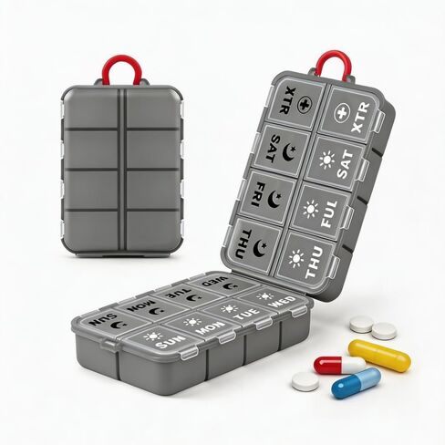 Travel Pill Organizer Box with Labels -2 Times a Day Travel Medicine Case Kit - Pocket Daily Pharmacy Container - Travel Medication Holder Dispenser for Fish Oil Vitamin Supplement Storage-Clear Gray in Saudi Arabia