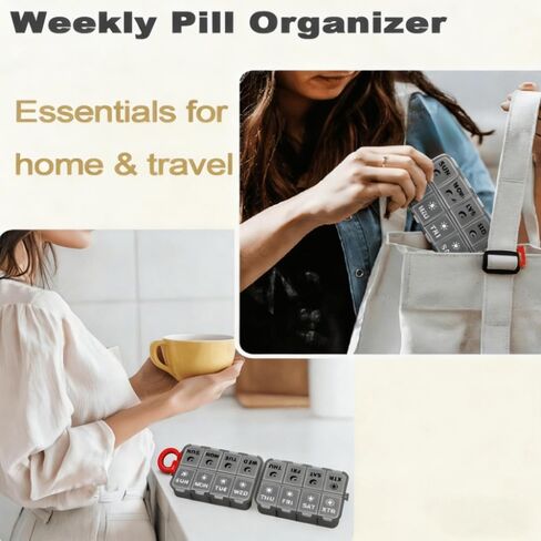 Travel Pill Organizer Box with Labels -2 Times a Day Travel Medicine Case Kit - Pocket Daily Pharmacy Container - Travel Medication Holder Dispenser for Fish Oil Vitamin Supplement Storage-Clear Gray in Saudi Arabia