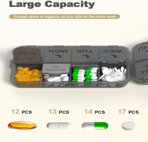 Travel Pill Organizer Box with Labels -2 Times a Day Travel Medicine Case Kit - Pocket Daily Pharmacy Container - Travel Medication Holder Dispenser for Fish Oil Vitamin Supplement Storage-Clear Gray in Saudi Arabia