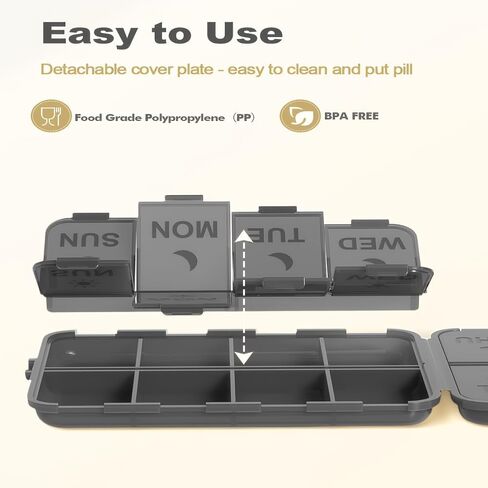Travel Pill Organizer Box with Labels -2 Times a Day Travel Medicine Case Kit - Pocket Daily Pharmacy Container - Travel Medication Holder Dispenser for Fish Oil Vitamin Supplement Storage-Clear Gray in Saudi Arabia