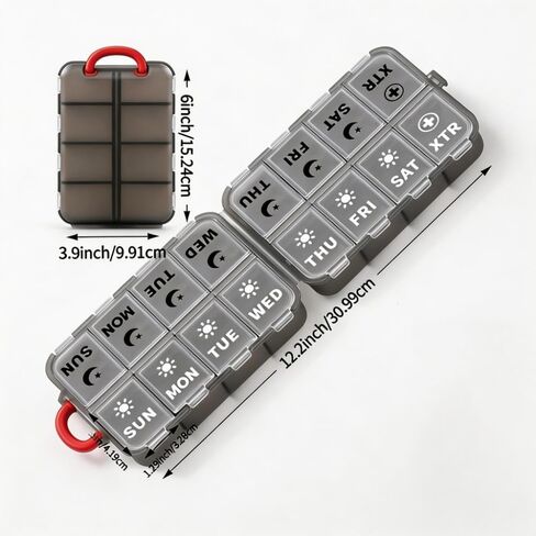 Travel Pill Organizer Box with Labels -2 Times a Day Travel Medicine Case Kit - Pocket Daily Pharmacy Container - Travel Medication Holder Dispenser for Fish Oil Vitamin Supplement Storage-Clear Gray in Saudi Arabia