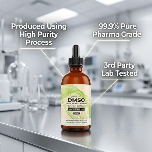PureChemPros DMSO Pharmaceutical Grade 99.9% Pure (Dimethyl Sulfoxide) Low Odor Solvent DMSO Liquid 99.9% Pure with Precision Dropper - (4oz) in Saudi Arabia