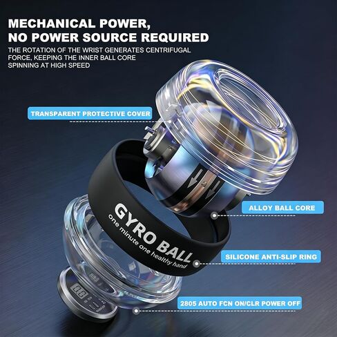 كرة عزم الدوران ذات التشغيل التلقائي مع عداد LED - مقوي للمعصم والساعد - تمرين اليد الجيروسكوبي لقوة القبضة والمرونة والحيوية اليومية in Kuwait